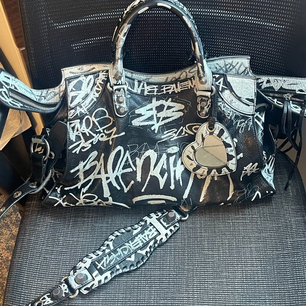 Balenciaga City Graffiti Lambskin Top-Handle Bag